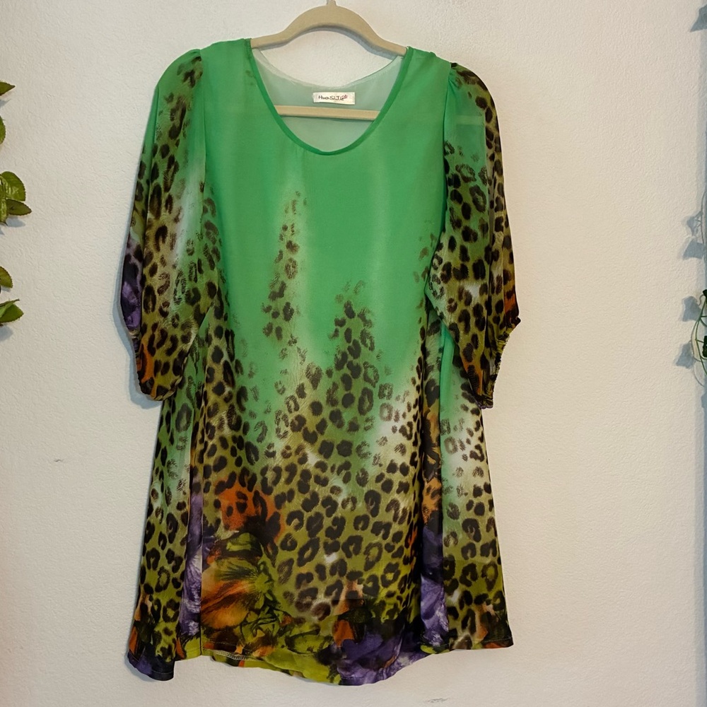 HUASIJIE ANIMAL PRINT FLORAL TUNIC BLOUSE , LARGE